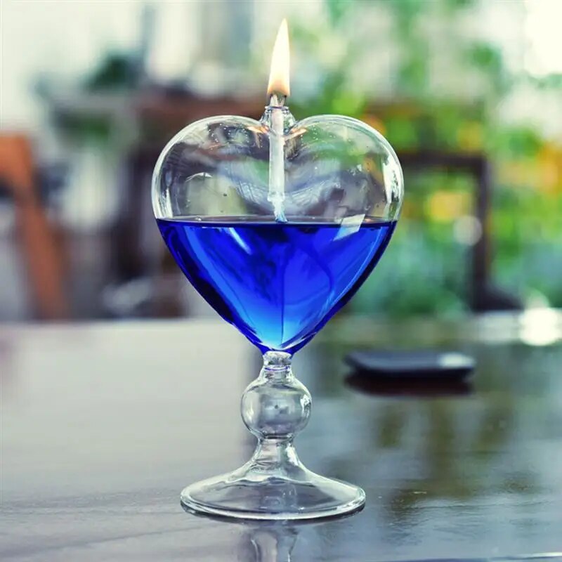 Lampe à huile en verre en forme de coeur