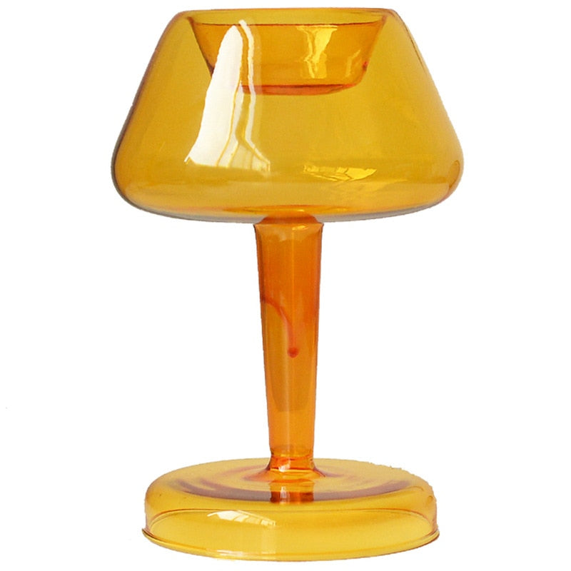 Bougeoir en verre orange en forme de lampe